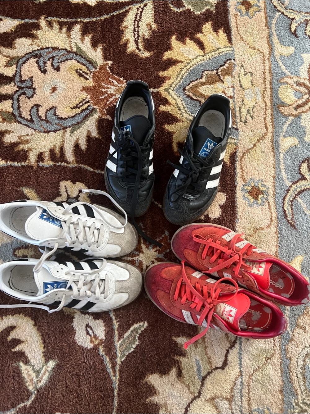 3 adidas Kids Red, Black, and White Sneakers